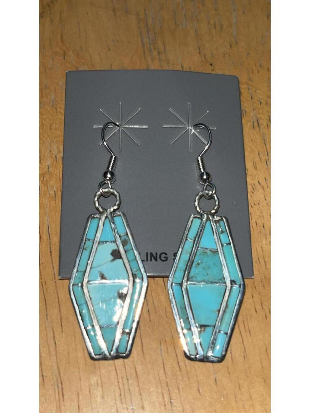 Native American Navajo sterling silver inlay turquoise earrings -Andrew Enrico